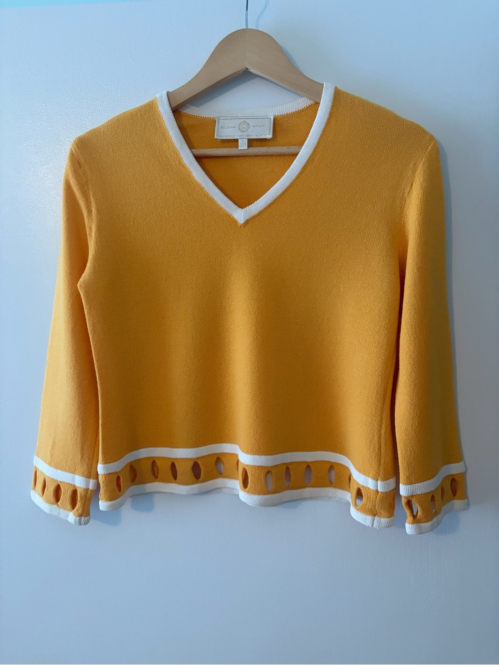 St. John Sport by Marie Gray Size S Golden Yellow Santana Knit Sweater Cutouts - Picture 2 of 8